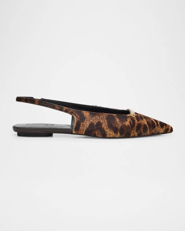 Leopard-Printed Calf Hair Slingback Flats